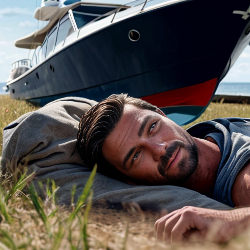 a man dead beside a boat  from a distance in lookinf from the field

