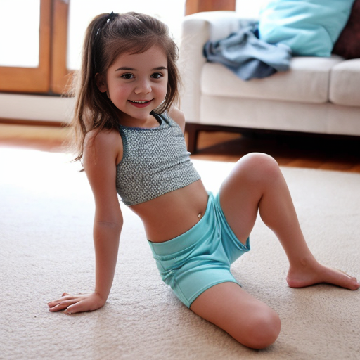 cute little girl in bootyshorts in a crop top doing the splits