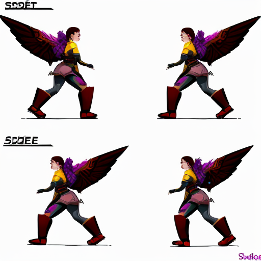 Sprite sheet, female, flying, sideway view 