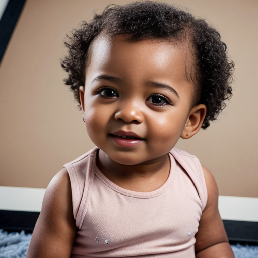 create a one year old black girl with dark brown curly hair 