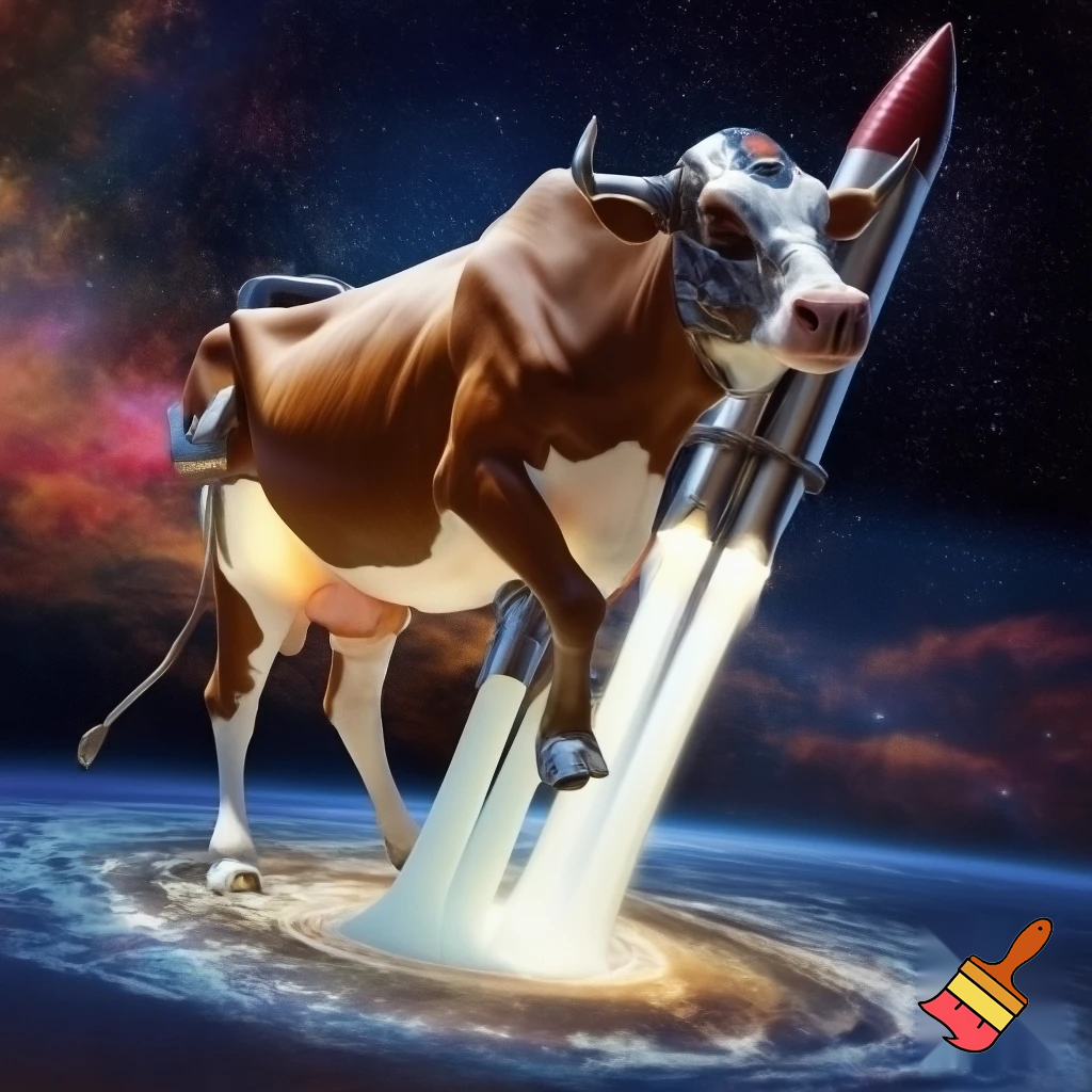 make a cow fused with a military saturn fly and getting milked



