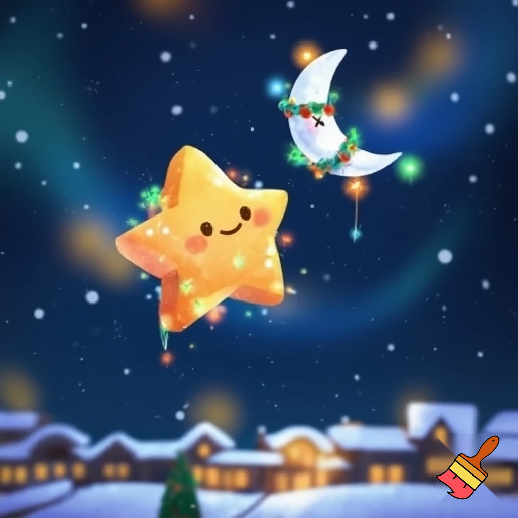 Star and moon christmas cartoon