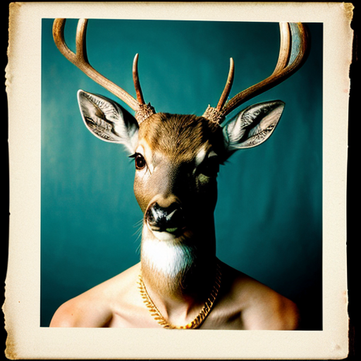 mugshot of a fierce deer with a tatoo , gold chain