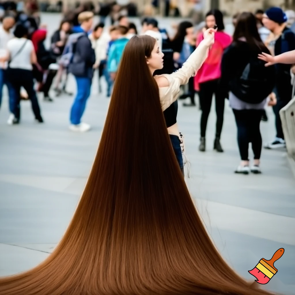girl with long long long long long hair that the hole people tuch her hair the girl stoped them