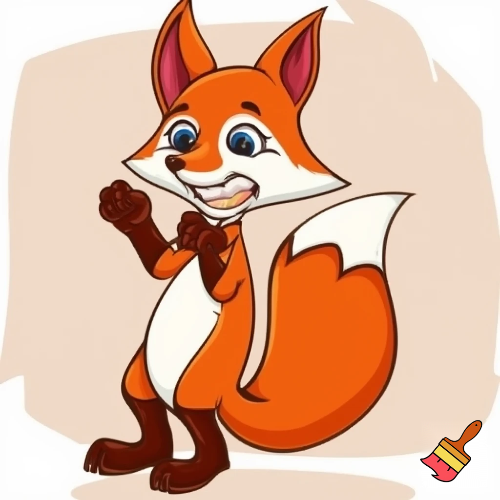 A cute cartoon fox on its hind legs.