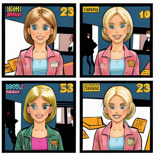 planche de bande dessinée humoristique en 6 cases (grille 3x2), style BD colorée, décor : parking d’un lycée, personnages récurrents : une fille blonde confiante style Barbie (queue de cheval, vêtements roses) et un garçon blond style Ken (veste de lycée).

Case 1 : voiture décapotable rose en panne avec fumée, Ken retrousse ses manches avec confiance devant le moteur, Barbie lève un sourcil sceptique.

Case 2 : Barbie pointe le garçon du doigt comme une prof qui corrige une erreur, Ken regarde autour de lui confus.

Case 3 : Barbie explique quelque chose calmement, Ken a une petite bulle au-dessus de sa tête avec un cerveau et des engrenages qui bug.

Case 4 : Ken essaie de réparer le moteur et fait tomber des pièces, beaucoup de fumée, moment comique chaotique, Barbie met des gants de mécanicien.

Case 5 : Barbie répare le moteur facilement, la voiture redémarre, Ken la regarde avec surprise.

Case 6 : la voiture fonctionne, Barbie sourit fièrement bras croisés, Ken se gratte la tête gêné.

style bande dessinée moderne, couleurs vives, expressions exagérées, bulles de dialogue vides, lignes propres, ambiance humoristique scolaire