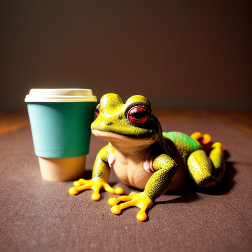 A hillarious, funny boho toad with some hippie colored coffee cups. Psychedelic decorated background.