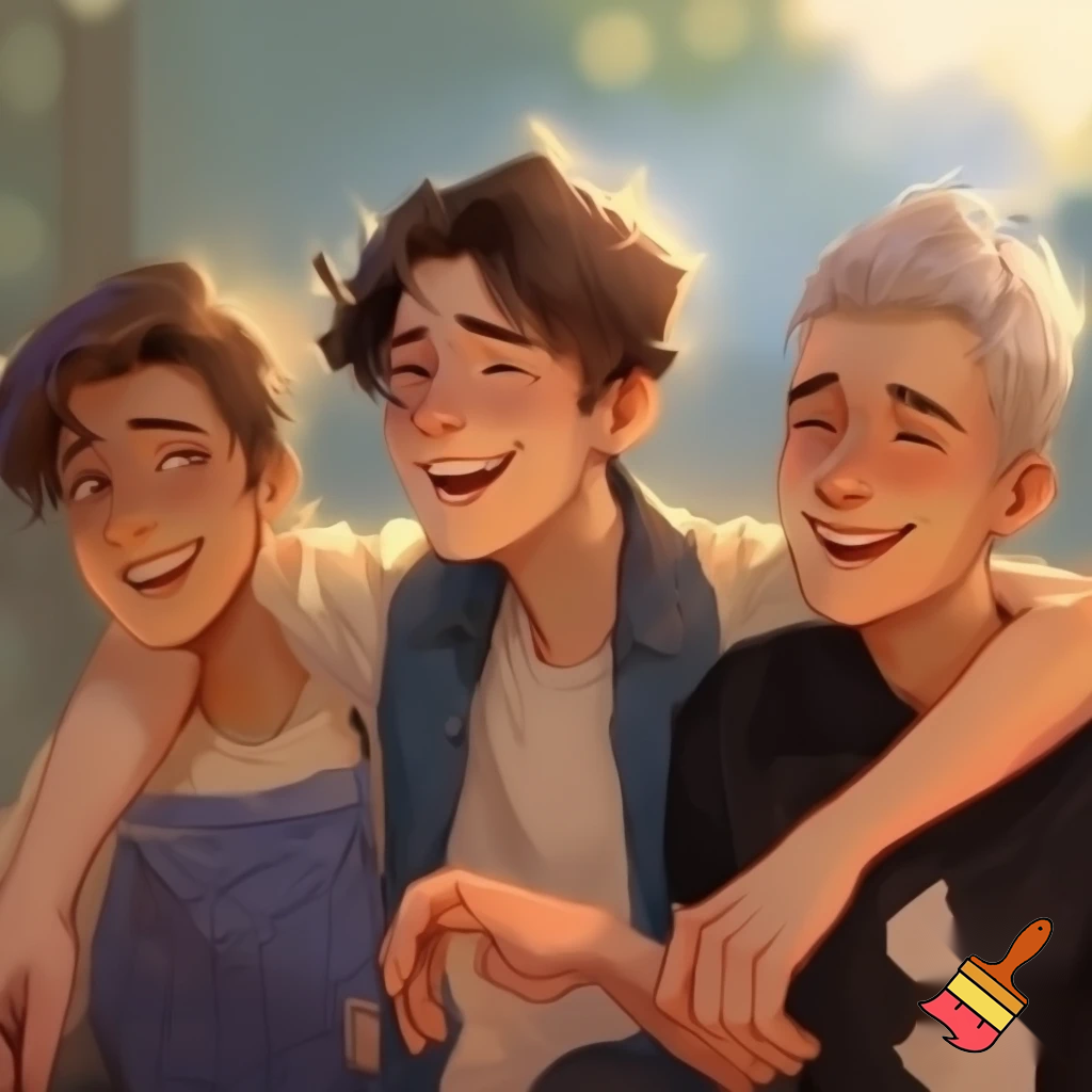 make an image of three cousins. 2 boys, one girl. they should be friendly teenagers 