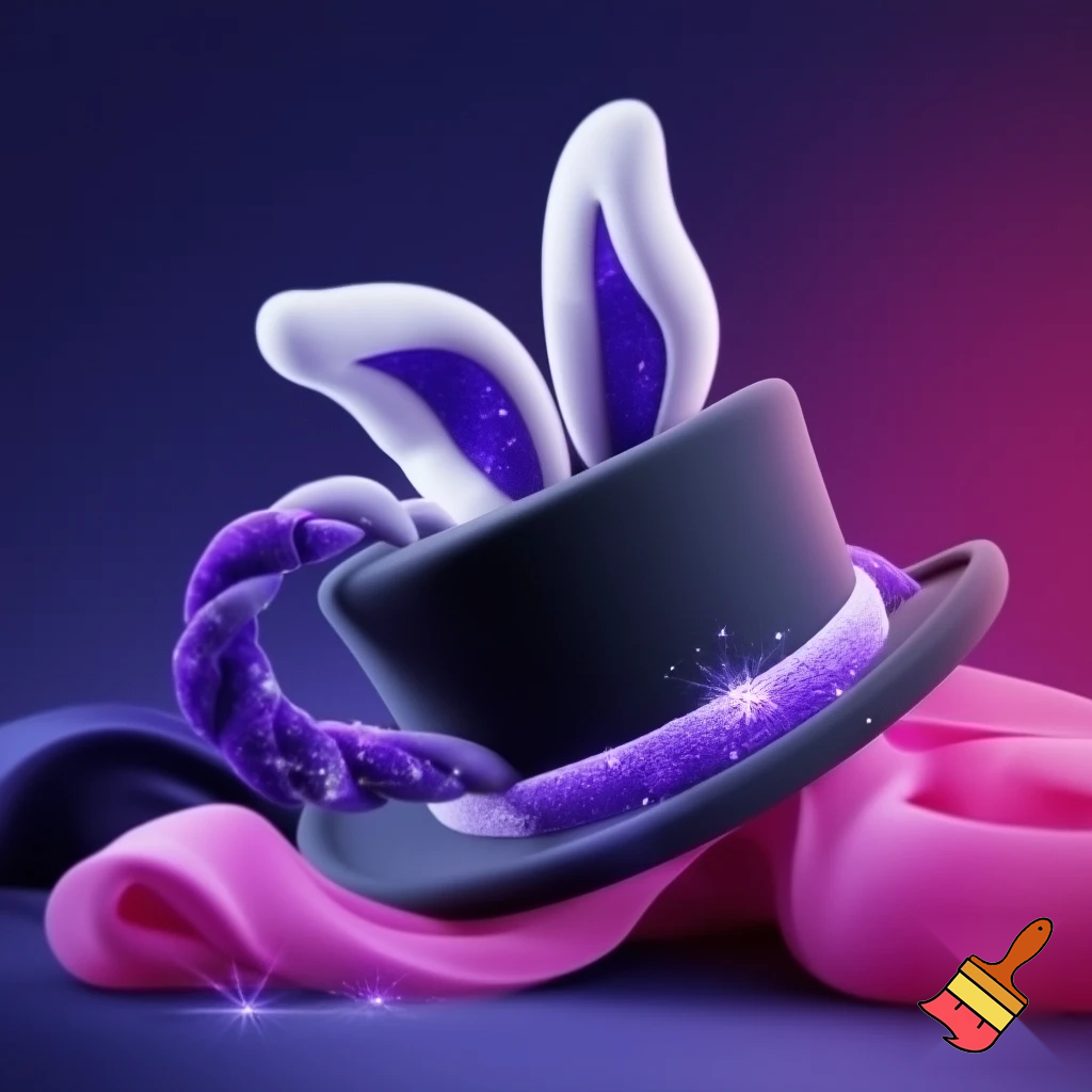 Black top hat with bunny ears velvet white and purple purple and white headband fabric and velvet glitter, purple and pink special present