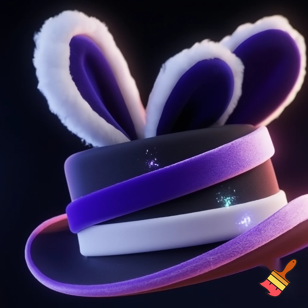 Black top hat with bunny ears velvet white and purple purple and white headband fabric and velvet glitter, purple and pink