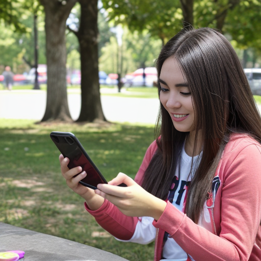 Goretzka play game on apple phone and Vanessa play game on apple phone at the park 