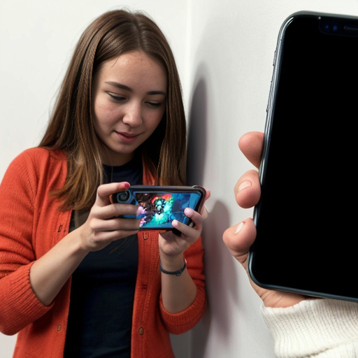Goretzka play game on apple phone and Vanessa play game on apple phone at the standing on the white wall 