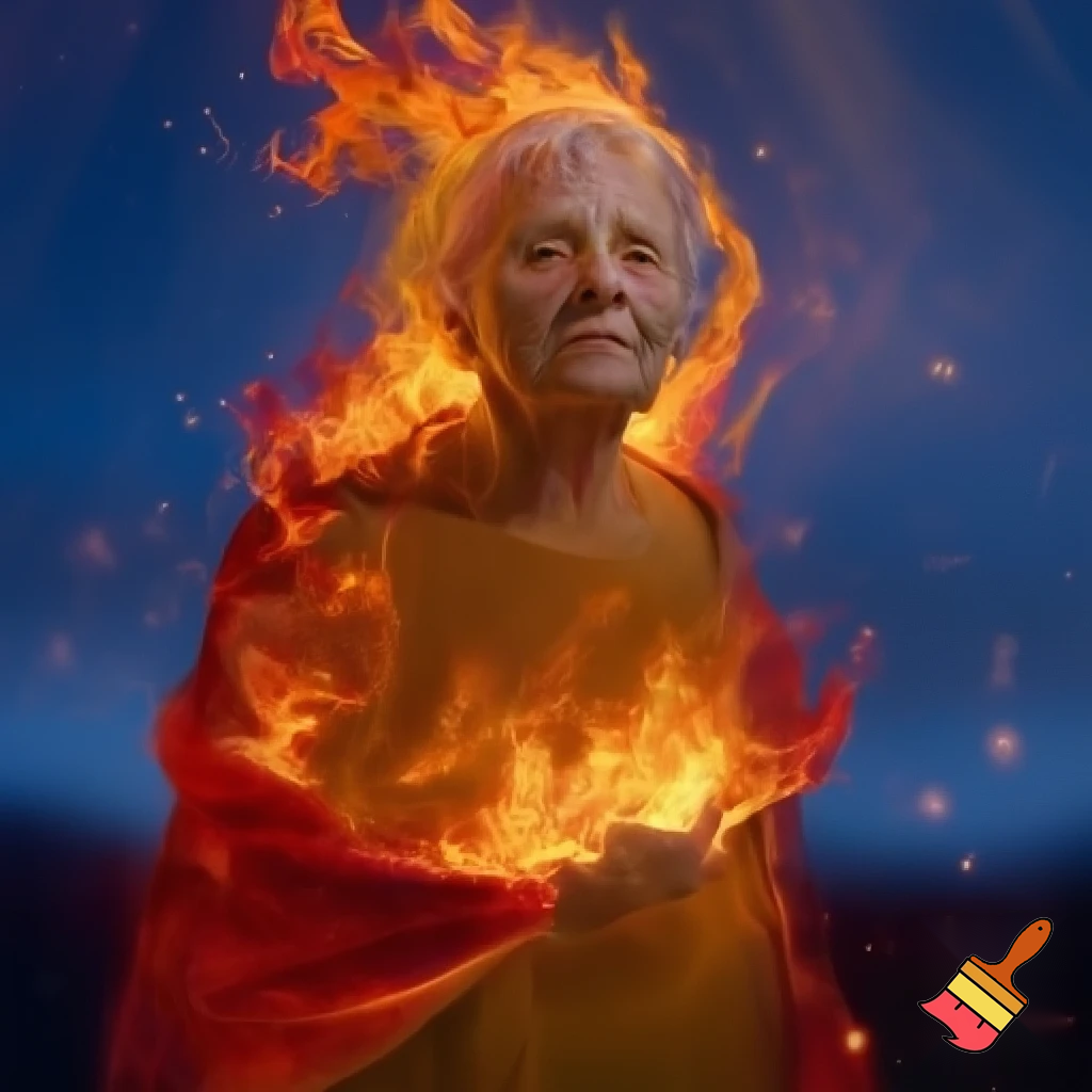 Draw an old lady on fire