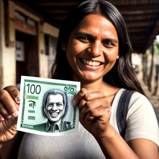 Huge green Hulku smiling happily after finding a 10 rupee note on the road in a village, joyful expression, dramatic cinematic lighting, dusty village road, realistic 3D animation style, Instagram reel format 9:16