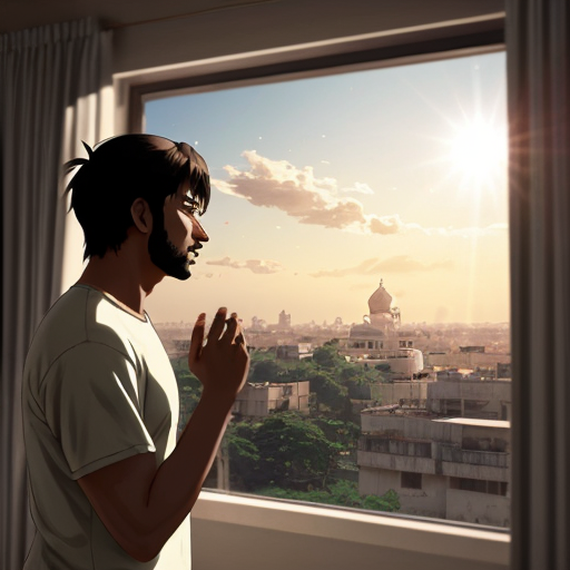 “Anime cinematic realism in Makoto Shinkai style, glowing warm sunlight falling through window, emotional Indian male standing near a window holding a guitar, eyes closed, feeling incomplete and lost in love, soft breeze moving curtains, vibrant colors with golden hour lighting, realistic reflections, subtle light particles in air, background showing a dreamy Indian rooftop skyline, gentle lens flare, high-detail illustration, cinematic composition for YouTube thumbnail — for song titled ‘Tohre Bina Adhura Lagela – Reprise Version | Bhojpuri Soul Song 2025 | Male Acoustic Version | Vishal Sah Song’.”
