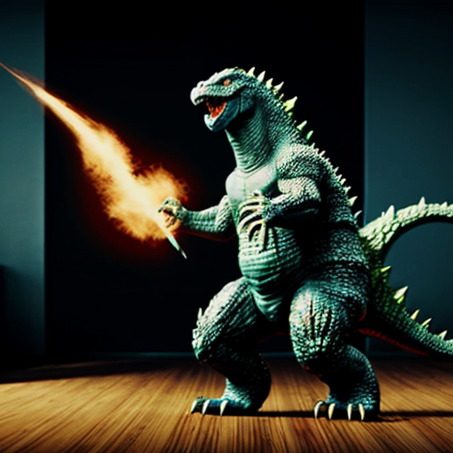 godzilla with a 2 legs an floor + big an tailed from a kaiju in realistic photography the a physics an video a style and white a color an screenshot to a background a style