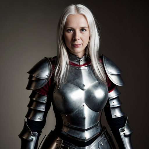 Tall young white-haired woman in armor