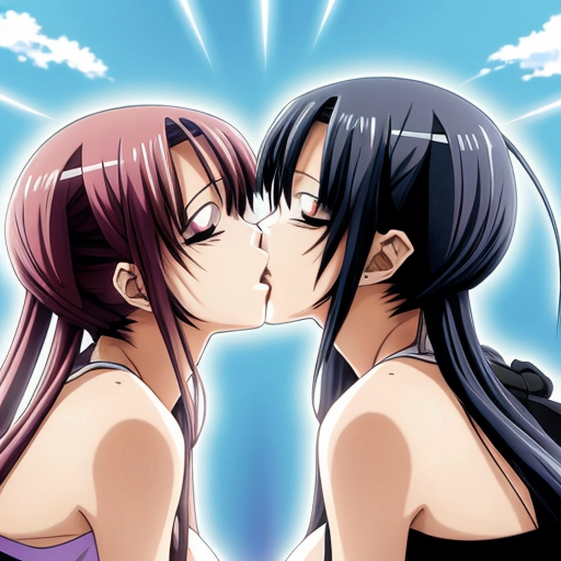 two naked anime woman kissing
