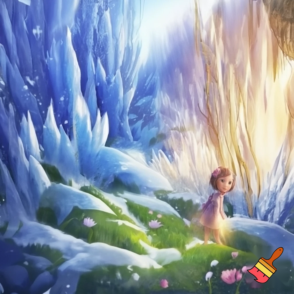  Зима сказочная плавно растворяется и переходит в девушку Весну, природа фэнтези, сказочно, волшебно

