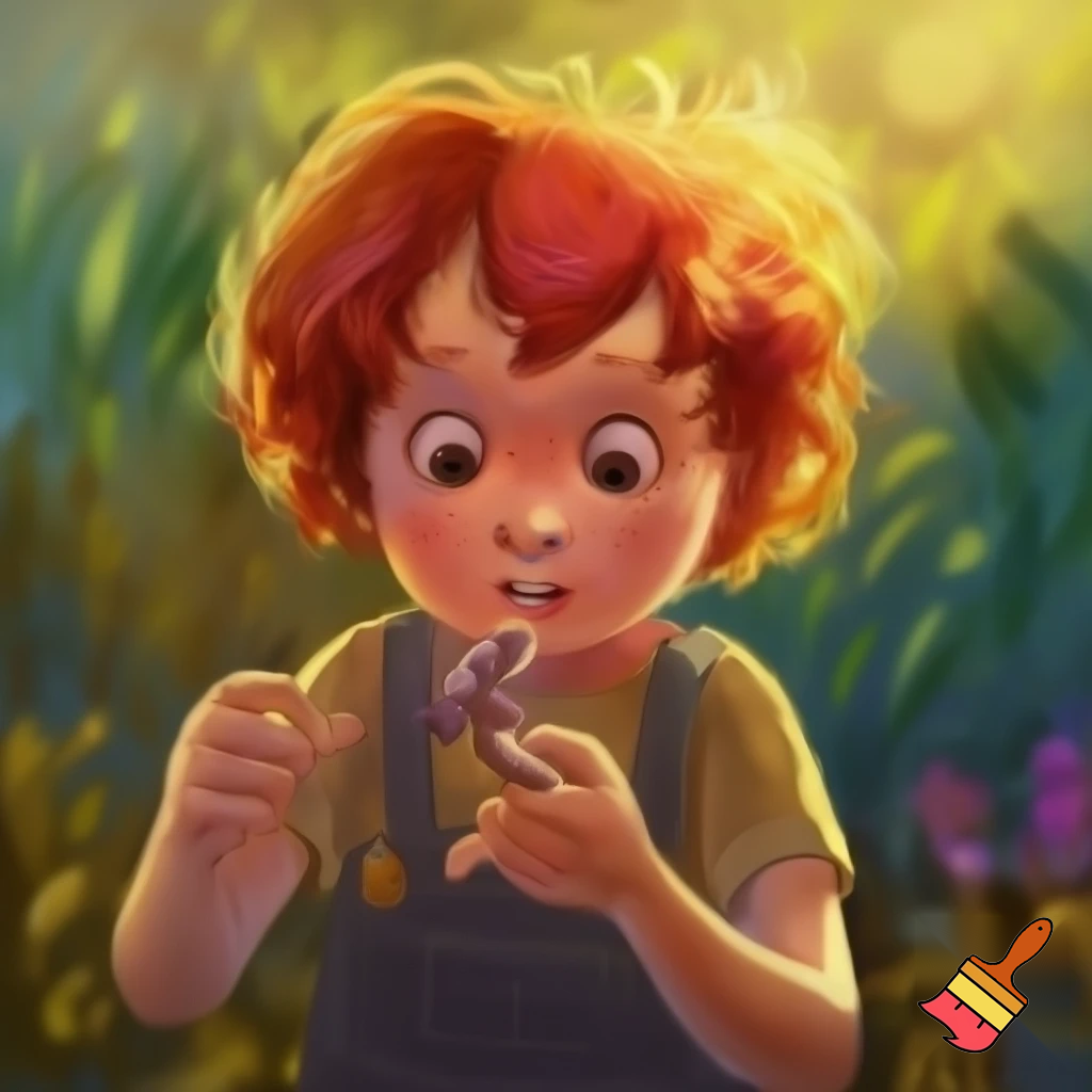 Red head 11 year old eating worms 