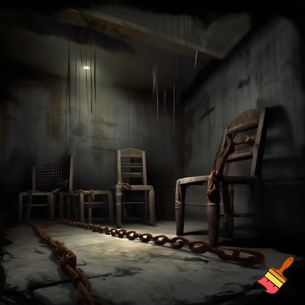 big old bacement whith chains on chairs