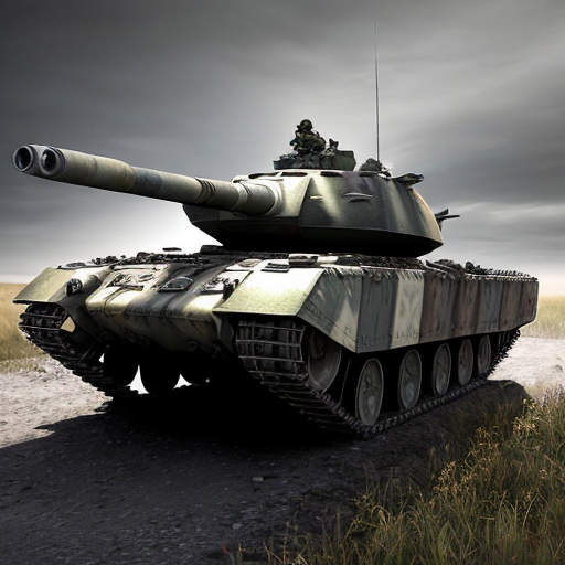 Realistic editorial image of a K2 GF main battle tank for a Polish defense article. Show the tank at dusk in a dramatic battlefield setting. Add subtle blue holographic tactical overlays around the tank to suggest a modern battlefield management system. Include a faint digital map grid, friendly unit markers, route lines, sensor icons, and a compact command interface near the turret. Keep the tank realistic and clearly visible. Emphasize steel armor, long main gun, rugged tracks, and military camouflage. Use moody lighting, strong rim light, and subtle screen-like reflections on the hull. Three-quarter front low-angle view, landscape 16:9, magazine hero image style.