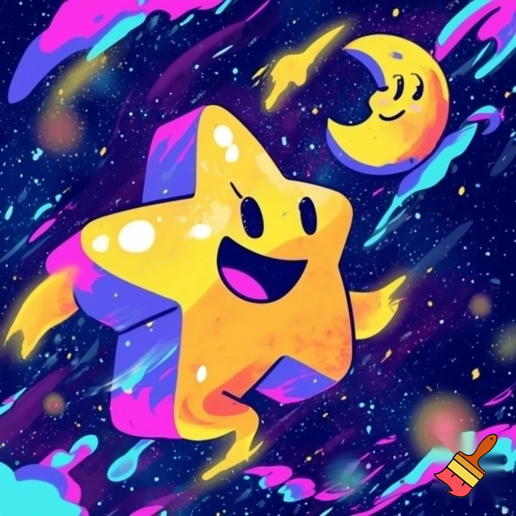 Star and the moon funky cartoon style 
