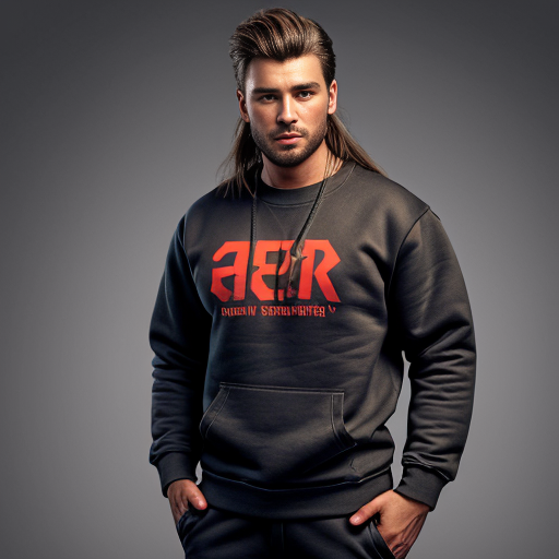 A man with brown heir as a short mullet and a red sweatshirt and black long pants