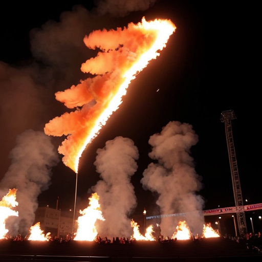 Create a pyro show of a fan curve. The pyros are supposed to be red and ignited by almost everyone. In addition, a banner will be shown: AUF GEHTS VICTORIA, KÄMPFEN UND SIEGEN!