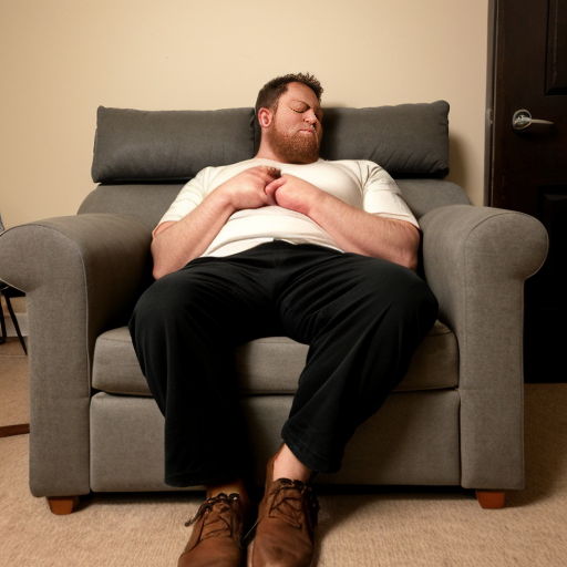 a big man sleeping on a small couch
