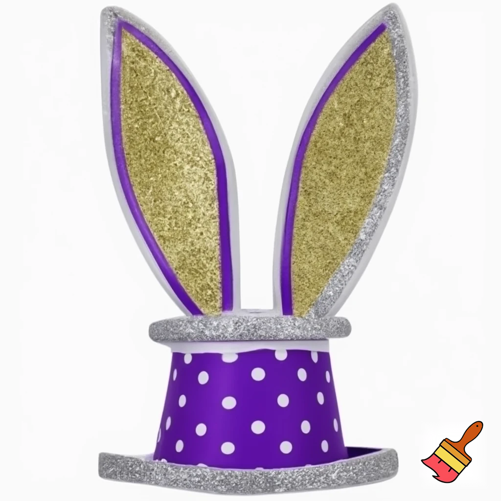 Easter bunny top hat headband, purple and white with glitter and gold and silver