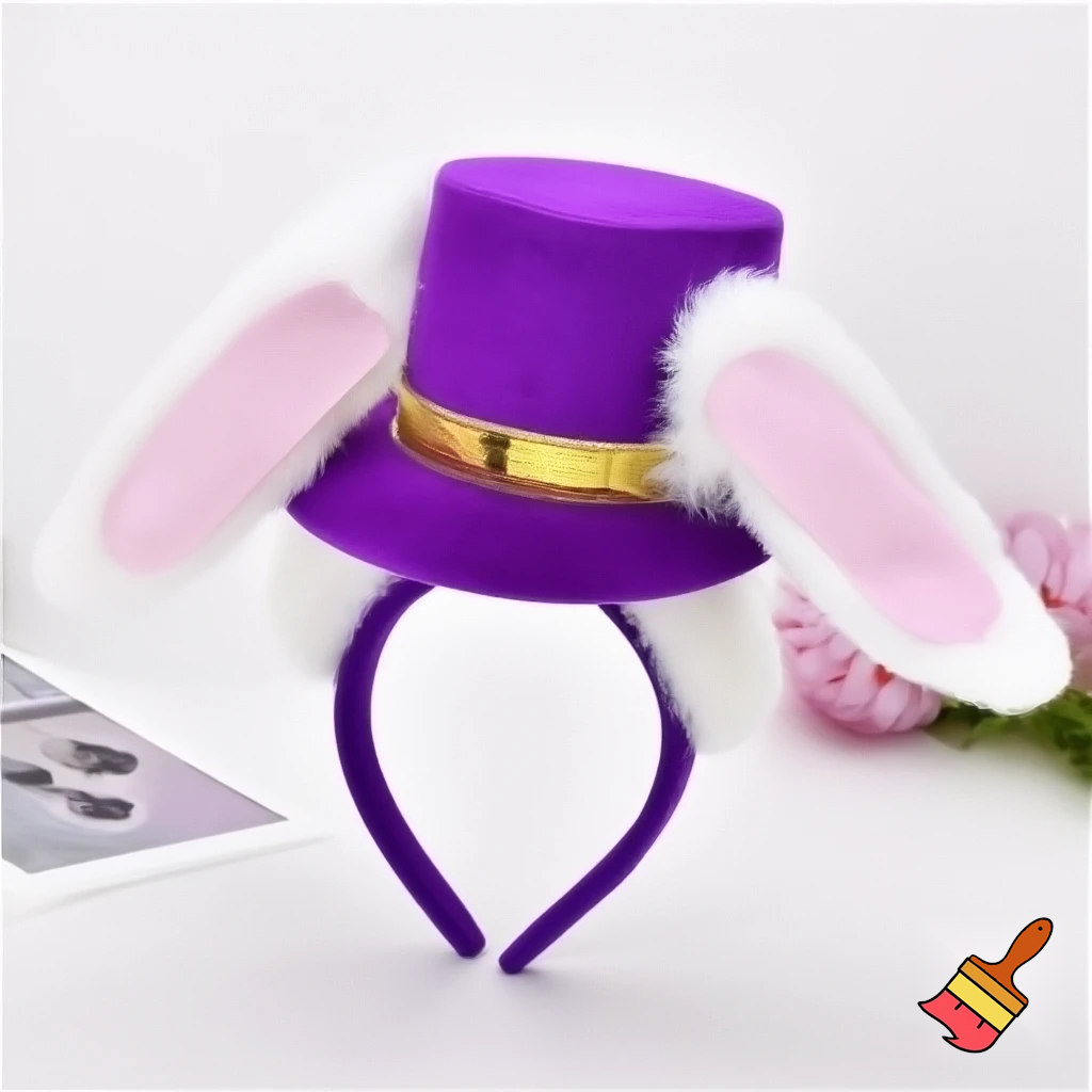 Purple and white Easter bunny headband top hat headband with gold