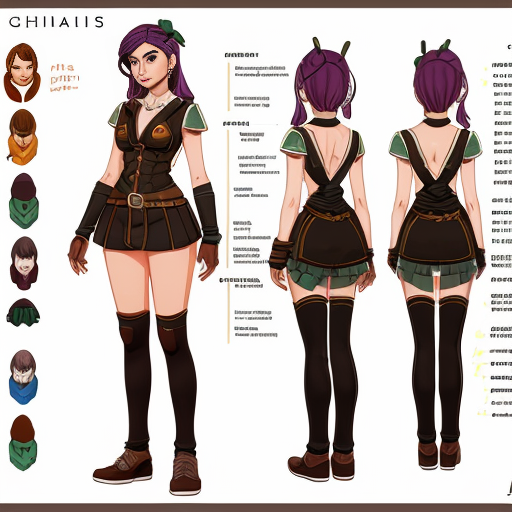 a reference sheet for a girl character design