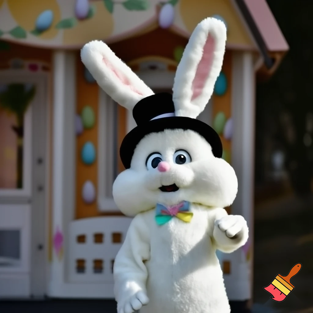 Easter bunny mascot costume top hat Easter only sells house