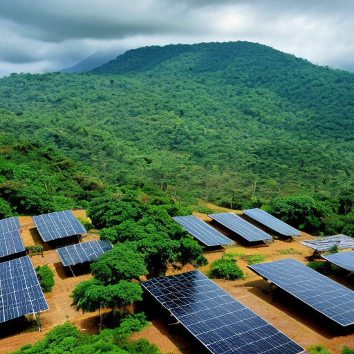 rain forest with a village and solar panels
