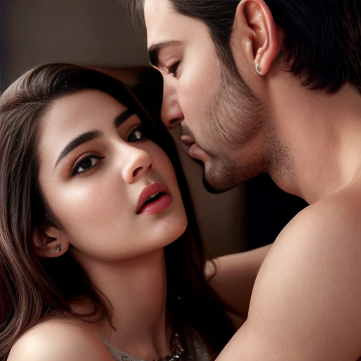 A adult girl wear shalwar kamiz with adult boy without shirt kissing 