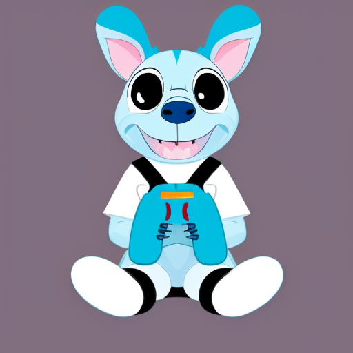 Stitch as a giant sitting down wearing his diaper and sneakers 