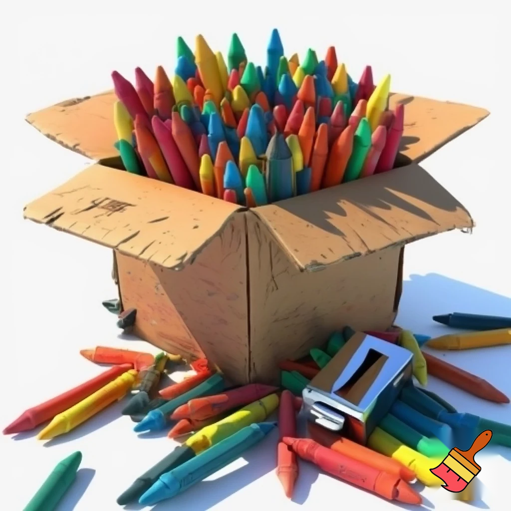 a giant box of crayons with a sharpener