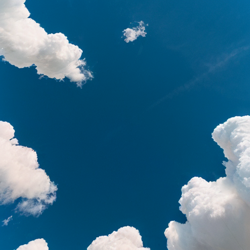 Clear summer sky with fluffy clouds floating in a deep blue atmosphere.  4096  x 4096 img create now 
