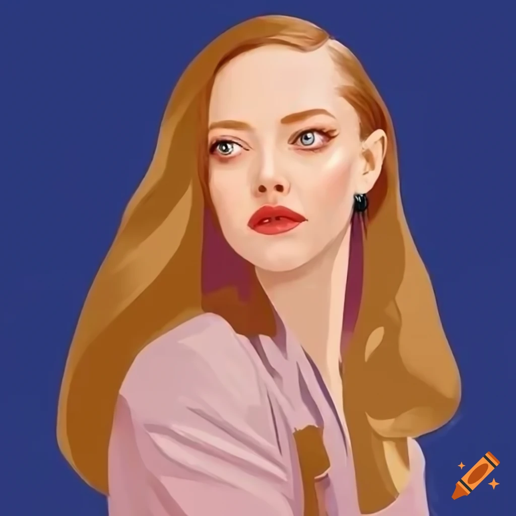 Amanda Seyfried in a modern simple illustration style using the Pantone Spring 2023 Fashion color palette