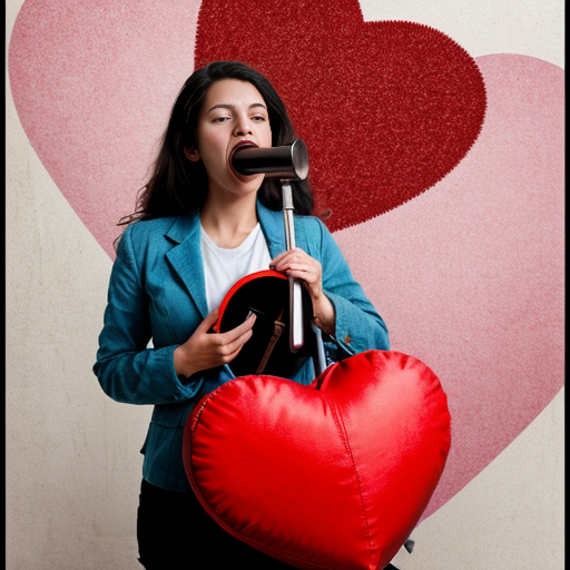Mujer con maleta, megafono y un corazon floreciendo