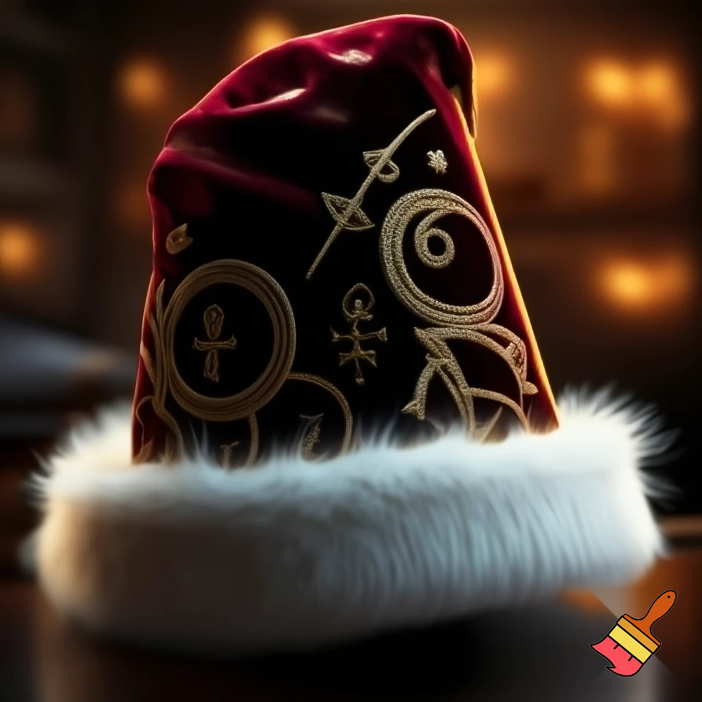 A wizard Santa Claus hat read