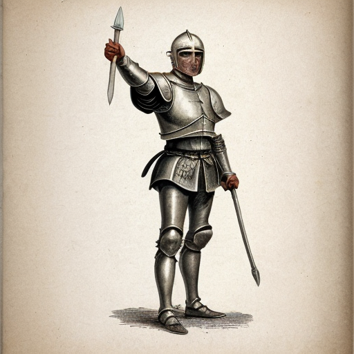 Illustration of Don Quixote.
Thin old knight, tall, wearing old armor, helmet, holding a lance.
Crazy but noble expression.
17th century Spain.
Classic book illustration style, antique, soft colors, detailed drawing.
White background for infographic.

