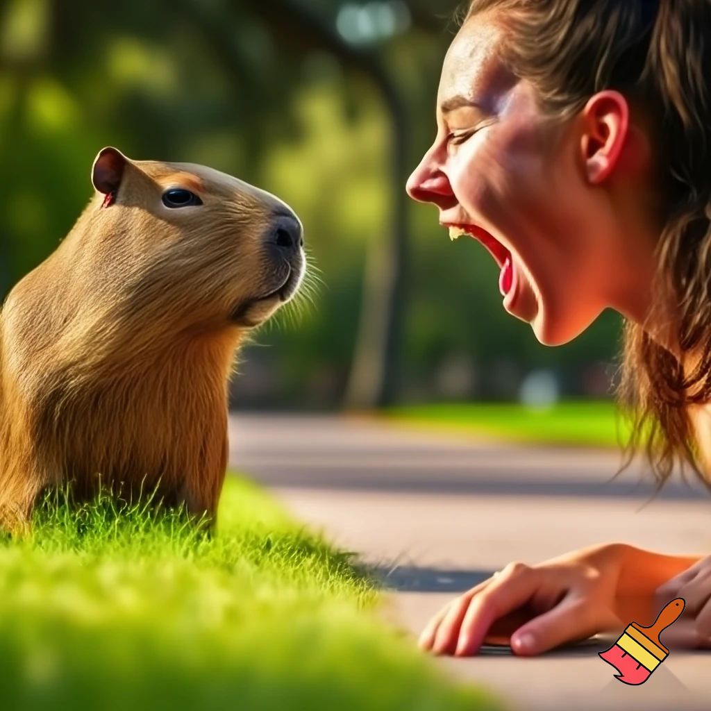 a woman opened her jaw when she see a capybara she cryed

