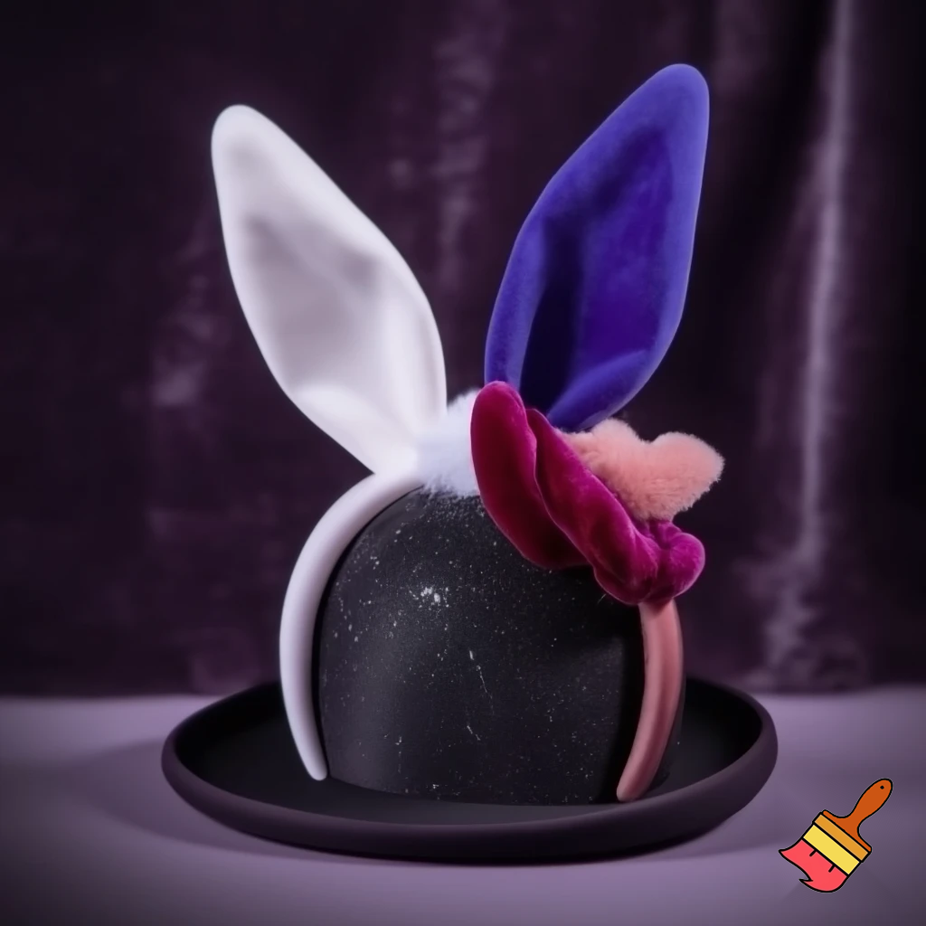 Black top hat with bunny ears velvet white and purple purple and white headband fabric and velvet glitter, purple and pink special present true special and delicate velvet