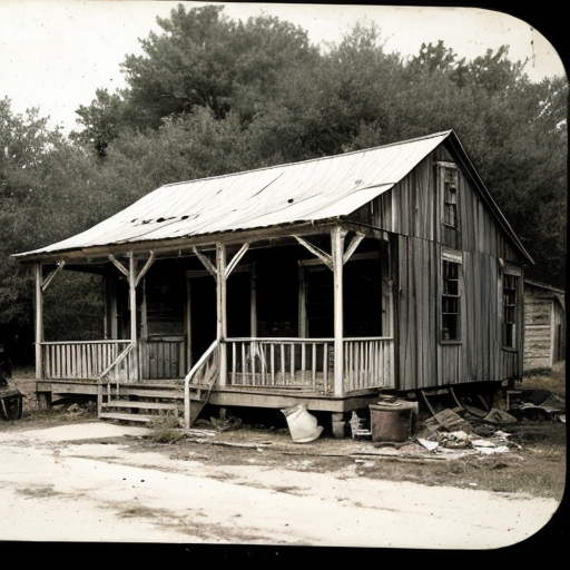 a dirty small shack with a rickety porch in the city of montgomery alabama in the 1860s