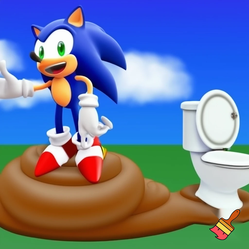 A sonic the hedgehog with toilet on a poop 