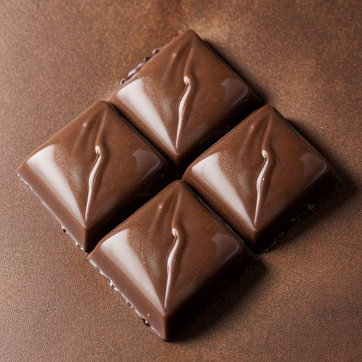 four square-shaped chocolate pieces off of  a chocolate bar