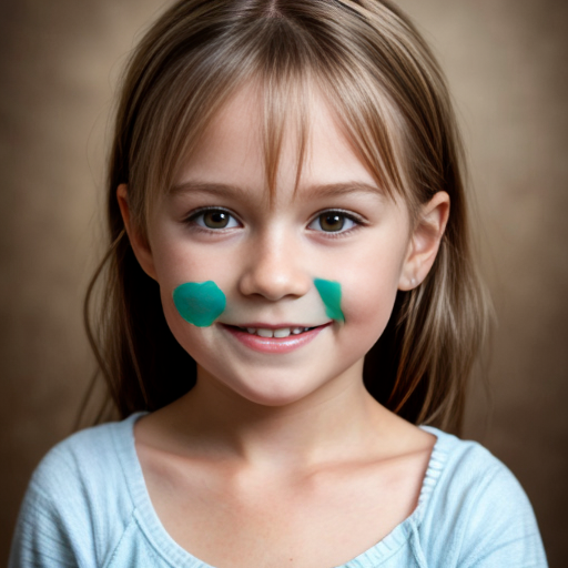 Swedish little girl, at age 5, brunette, straight hair, smiling