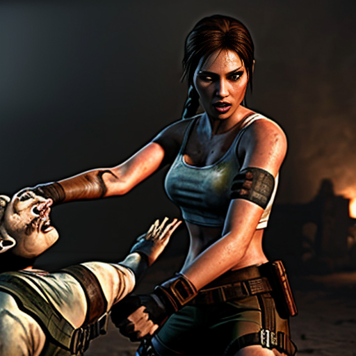 Lara croft fighting a mummy 